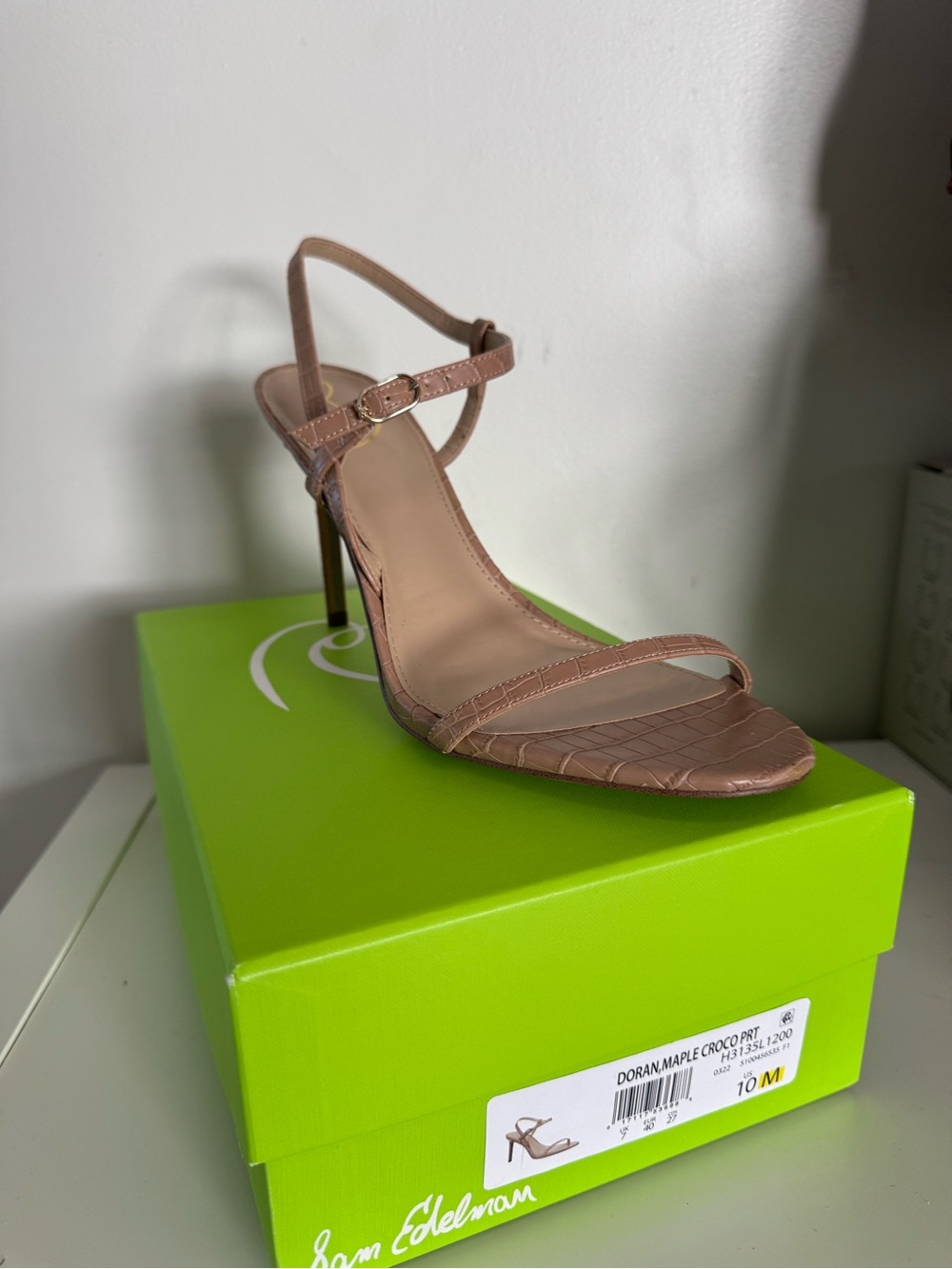 Sam Edelman Nude Croc-Embossed Stiletto Sandal Doran Maple  size 10